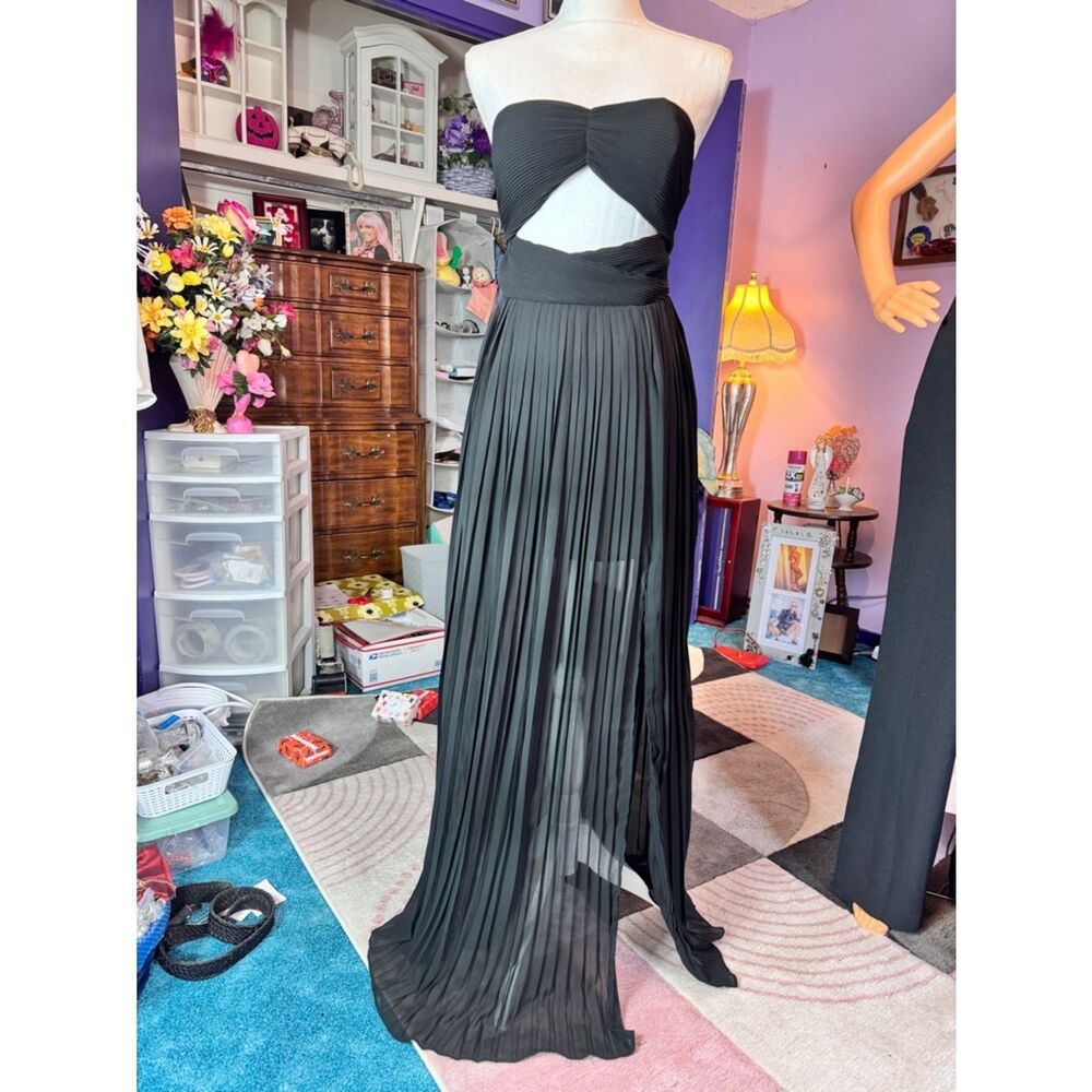Nasty Gal Black Strapless Cutout Pleated Maxi Dress